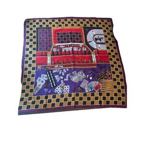 Oscar De La Renta Studio Wool Chess & Cards Themed Scarf Japan-Made